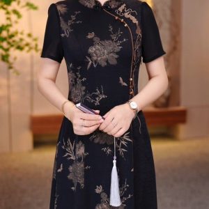 Oriental Embroidered Midi Dress