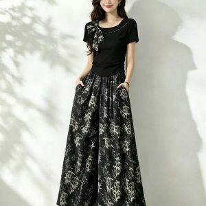Black Floral Midi Skirt